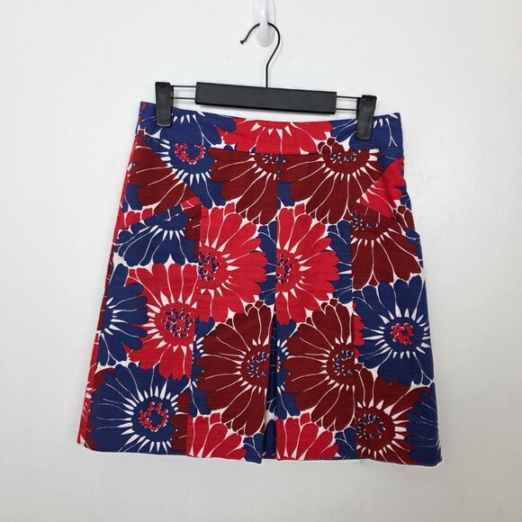 Boden Red White Blue Floral A-Line Mini Cute Twee Patriotic Mini Skirt Size 4 - Picture 1 of 7